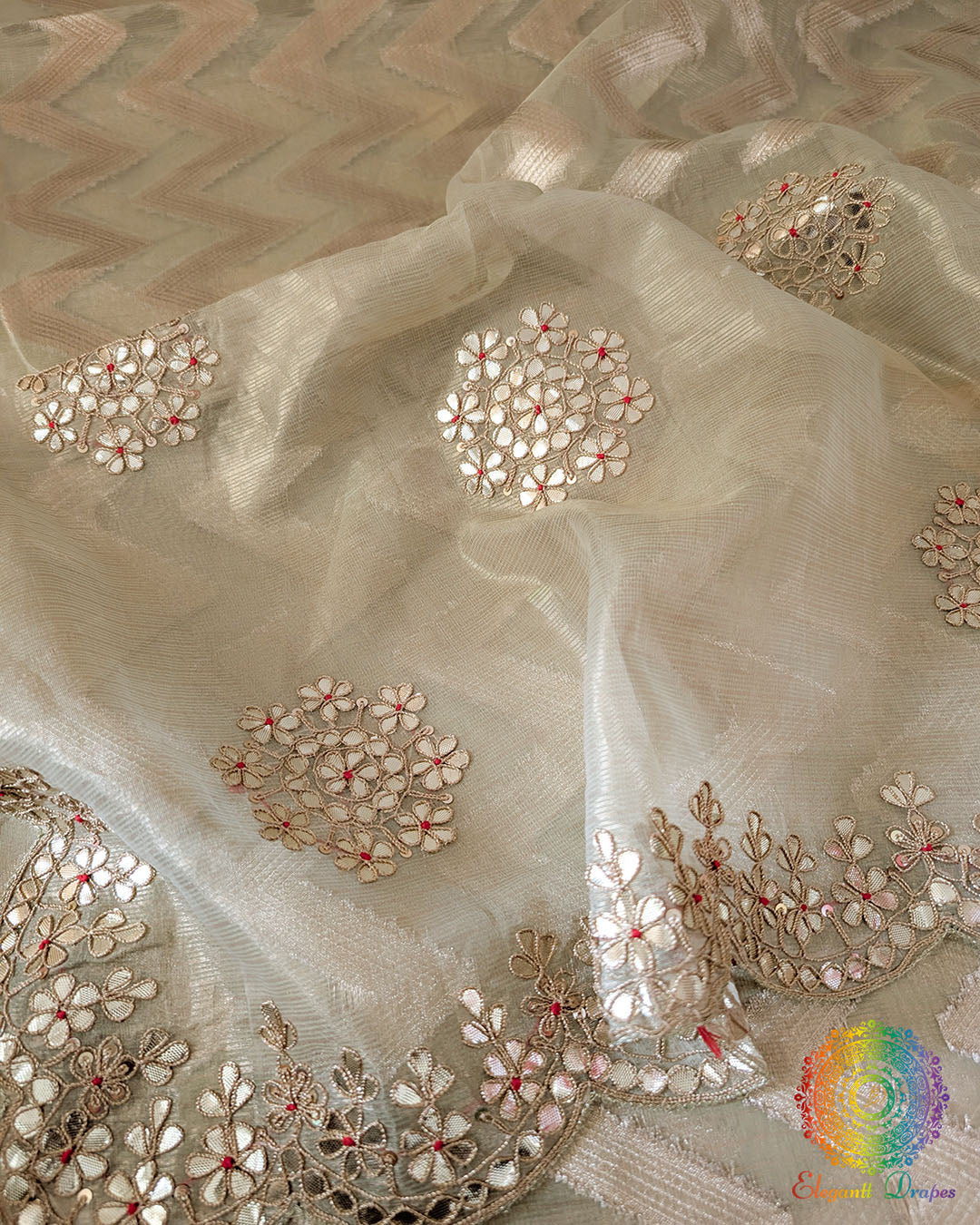 Green Banarasi Tissue Silk Gota Patti Handwork Saree