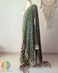 Lightweight green bandhani dupatta with delicate scalloped edge