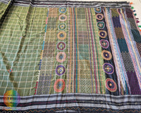 Green Ilkal cotton saree with Lambani hand embroidery and heavily embroidered half-meter palla