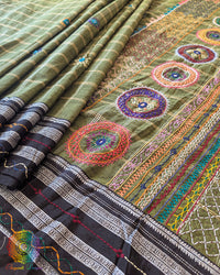 Close-up of the traditional Ilkal woven border with Lambani hand embroidery