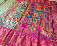 Detailed Pallu and Border of Green Ilkal Silk Lambani Saree