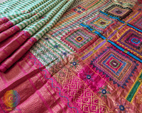 Close-up of Handcrafted Lambani Motifs on Pure Ilkal Silk Saree