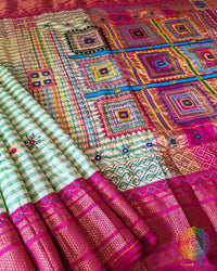 Green Checks Pure Ilkal Silk Sindur Lambani Handwork Saree