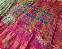 Detailed Lambani Embroidery Motifs on Green Checked Ilkal Silk Saree