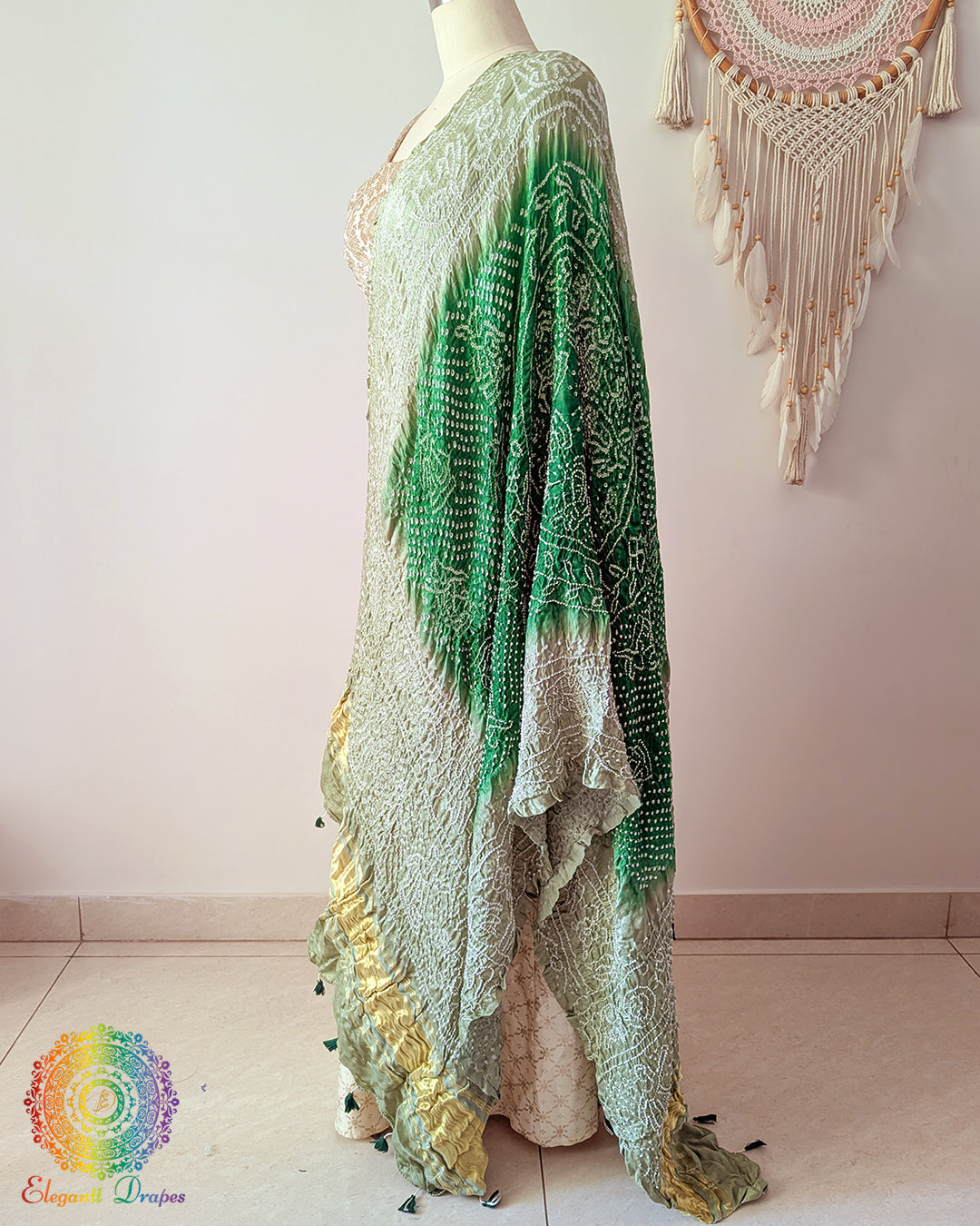 Gaji silk shaded dupatta with traditional bandhej work