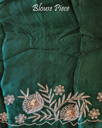 Emerald green silk saree blouse piece