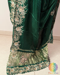 Gaji silk fabric texture emerald green saree