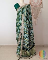 Emerald Green Gaji Silk Gharchola Saree with Gota Patti Handwork front drape