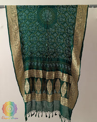 Green Rai Bandhej Dupatta with Banarasi Khaddi Georgette weave full view