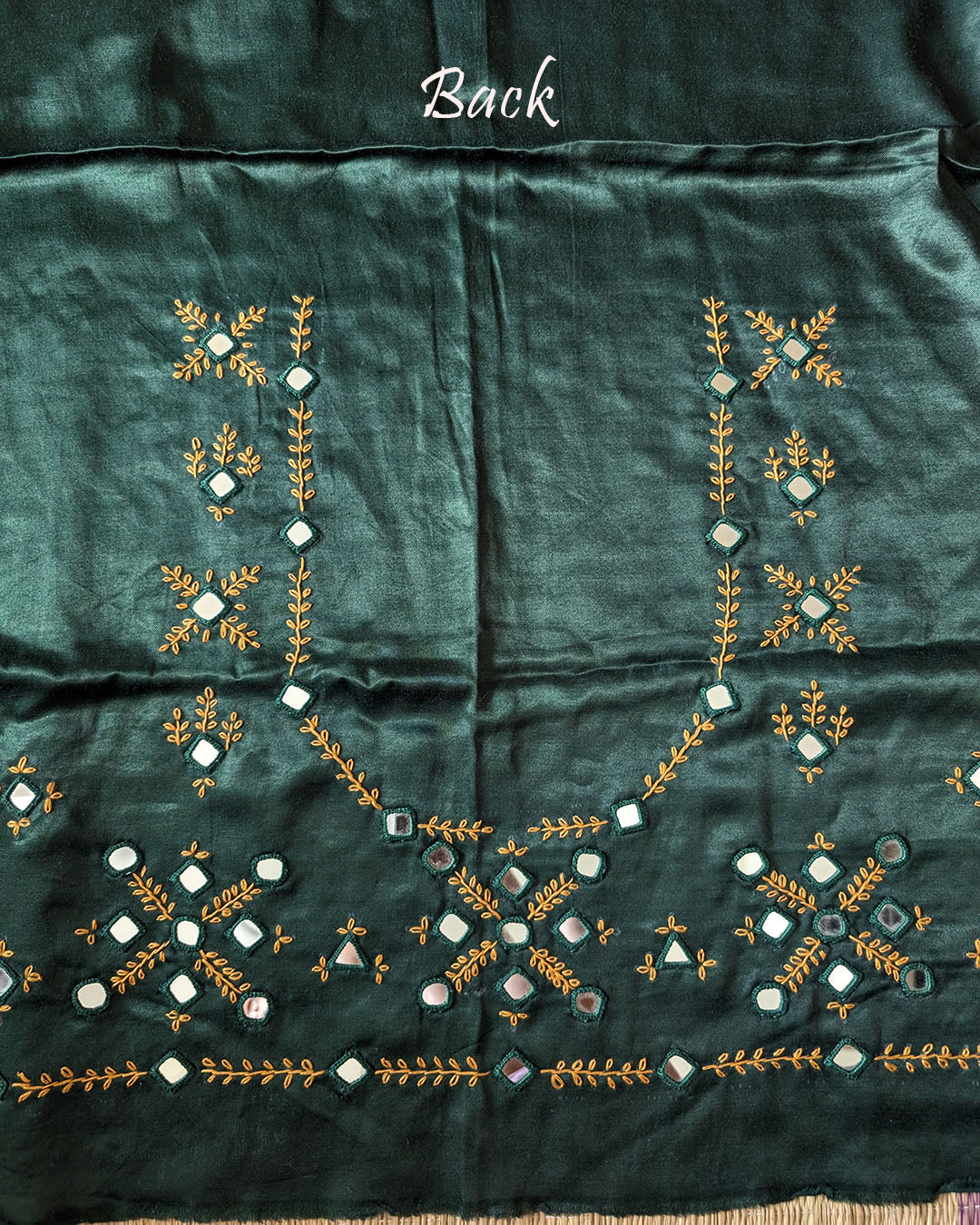Back View of Green Mashru Silk Kutch Mirror Handwork Blouse Piece