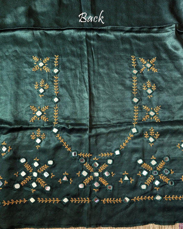 Back View of Green Mashru Silk Kutch Mirror Handwork Blouse Piece