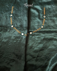 Neck work of Green Mashru Silk Blouse with Kutch Mirror and Thread Work