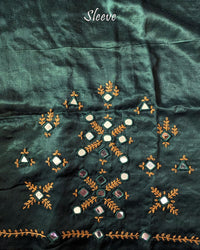 Sleeve Detail of Green Mashru Silk Blouse with Kutch Mirror and Thread Work