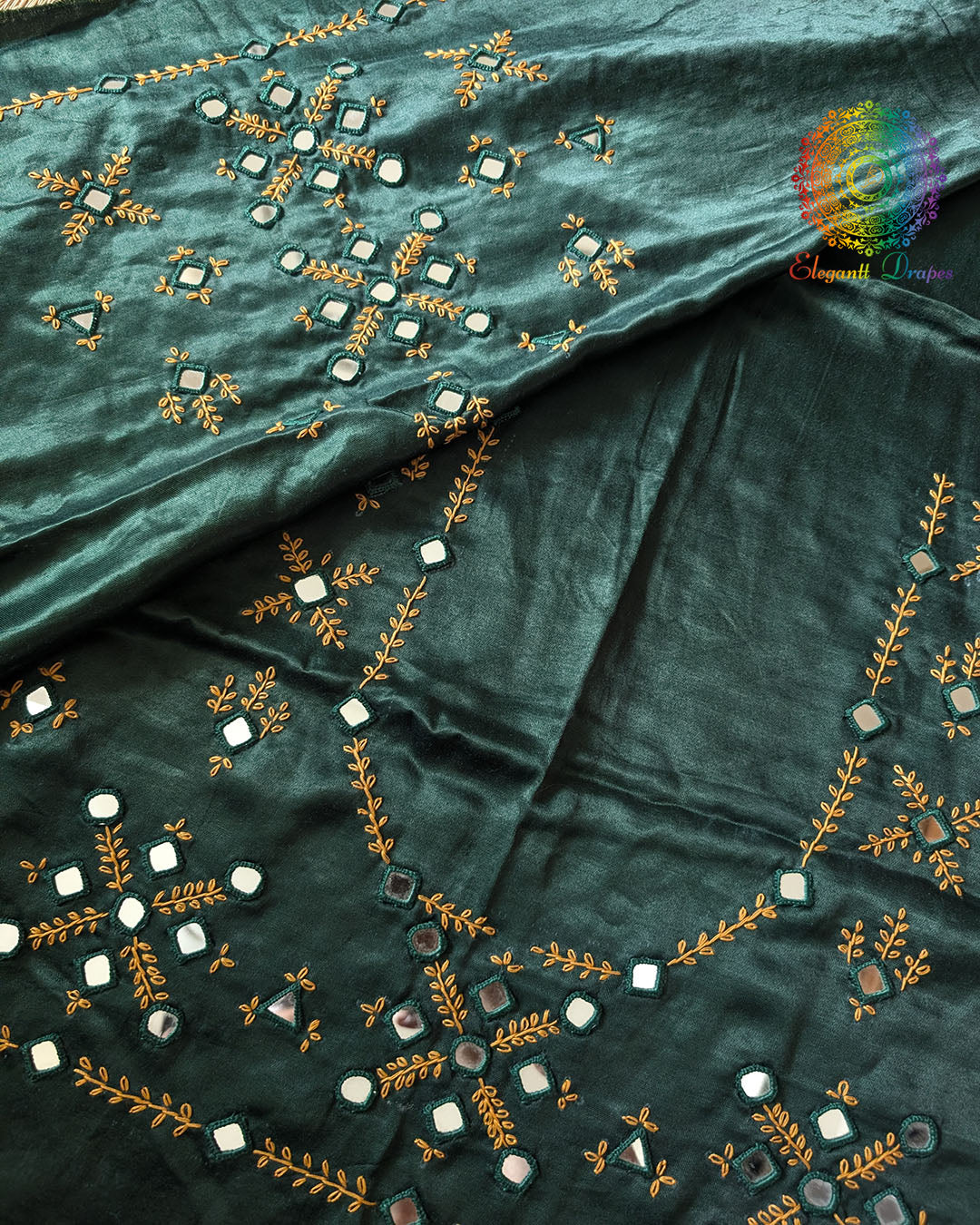 Green Mashru Silk Kutch Mirror Handwork Blouse Front View with Thread Embroidery
