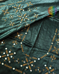 Green Mashru Silk Kutch Mirror Handwork Blouse Front View with Thread Embroidery