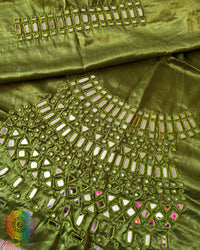Green Mashru Silk Kutch Mirror Work Blouse Piece full view