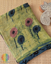Green Nashpal Pomegranate Modal Tussar Saree folded view