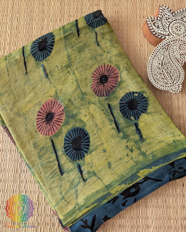 Green Nashpal Pomegranate Modal Tussar Saree folded view