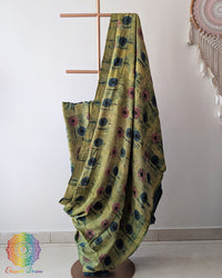 Green Modal Tussar Saree draped with Pomegranate Nashpal dye
