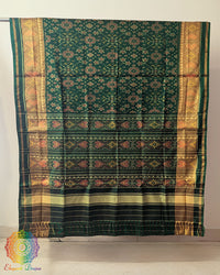 Green pure mulberry silk Rajkot Patola saree open view