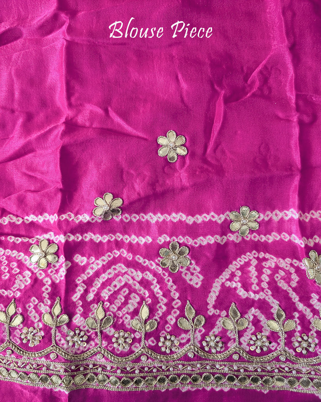 Blouse piece paired with the Green Pink Gaji Silk Rasmandaal Saree, showcasing the coordinating colours and matching traditional design details.
