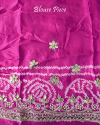 Blouse piece paired with the Green Pink Gaji Silk Rasmandaal Saree, showcasing the coordinating colours and matching traditional design details.
