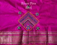 Blouse back design detail in emerald green Ilkal silk fabric with embroidery