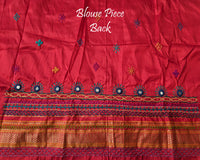 Blouse back design in matching fabric with Lambani embroidery