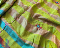 Detailed view of handcrafted Lambani embroidery on the checked Ilkal cotton saree