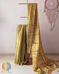 Green Bengal tissue linen saree drape view