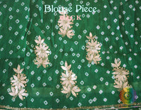Green Pure Crepe Rai Bandhej Gota Patti Saree