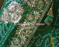 Green Pure Crepe Rai Bandhej Gota Patti Saree