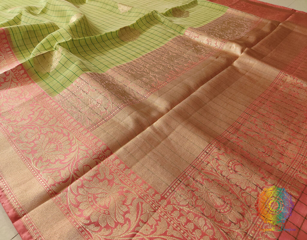 Green Banarasi Handloom Kora Silk Saree – Handloom Saree Online India | Elegantt Drapes