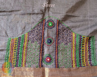 Close-up of Lambani embroidered sleeve on Ash Grey Mangalgiri Cotton Blouse Piece