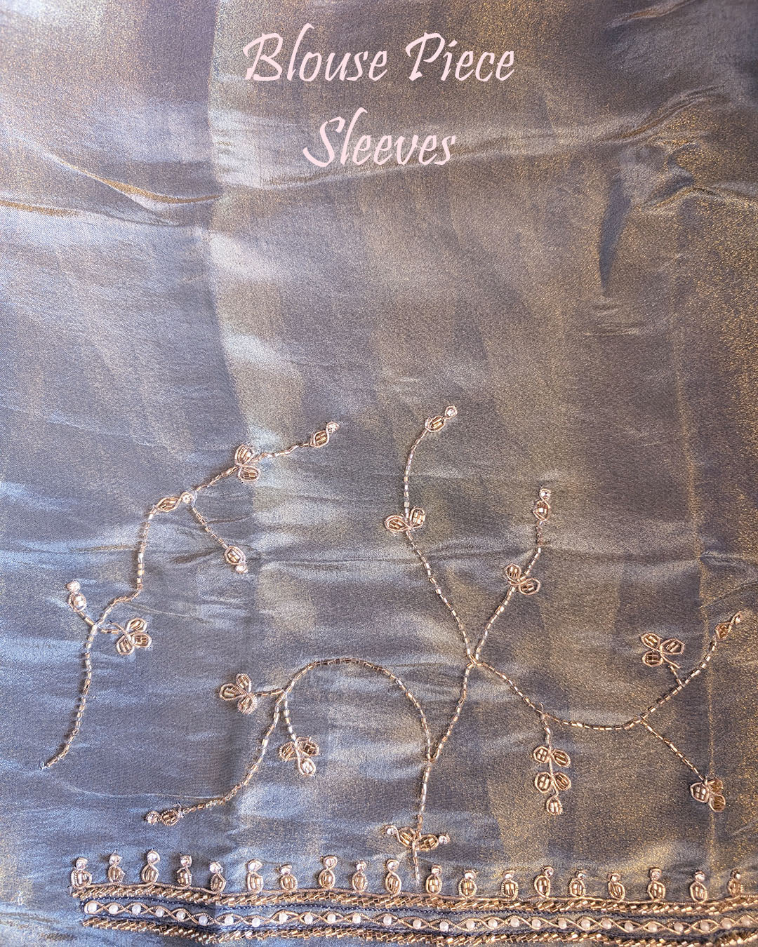 Grey soft tissue silk cutdana handwork blouse piece