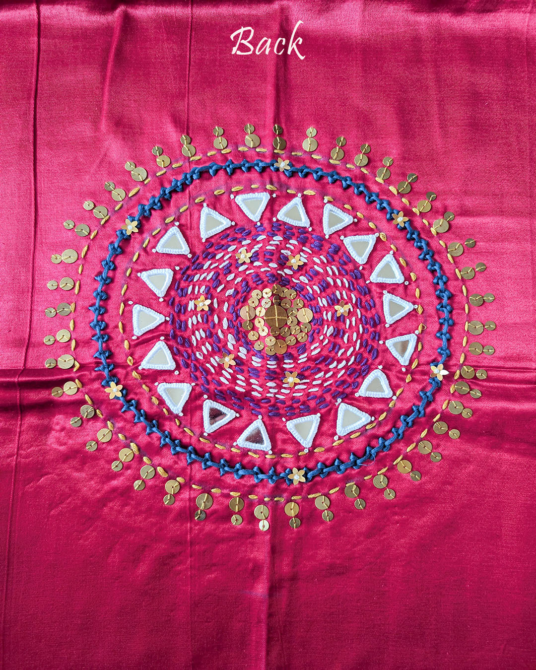 Back View of Hot Pink Mashru Silk Kutch Handwork Blouse Piece