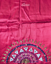 Sleeve Detail of Hot Pink Mashru Silk Blouse with Kutch Handwork, Mirrors and Sequins