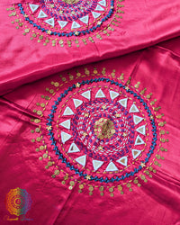 Hot Pink Mashru Silk Kutch Handwork Blouse Front View with Mirror and Sequin Work