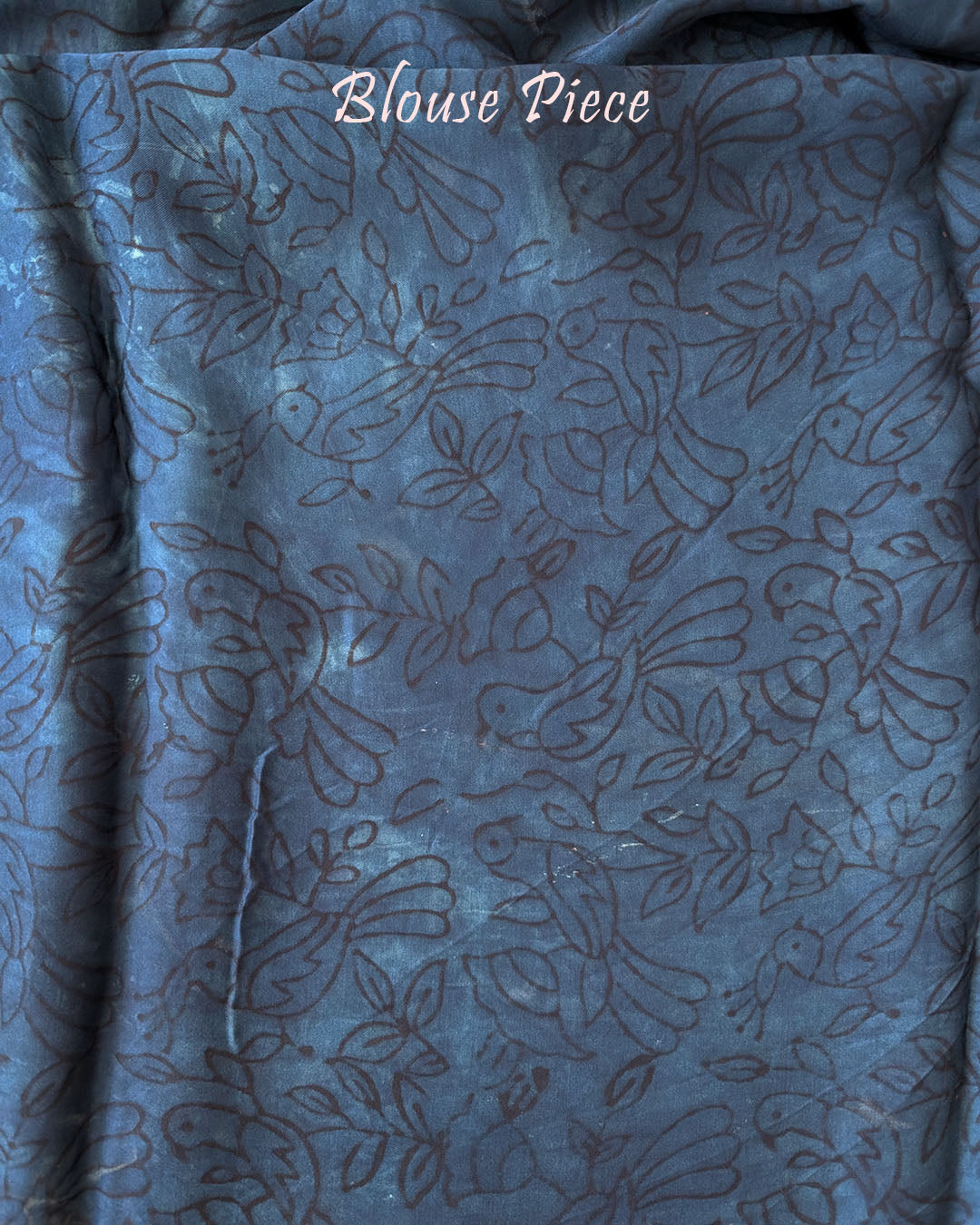 Blouse piece of Indigo Blue Nashpal Pomegranate Ajrakh Modal Tussar Saree