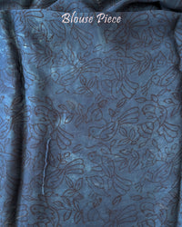 Blouse piece of Indigo Blue Nashpal Pomegranate Ajrakh Modal Tussar Saree