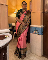 Indira Krishna in our Blush Pink pure Kanjivaram SIlk Handloom saree