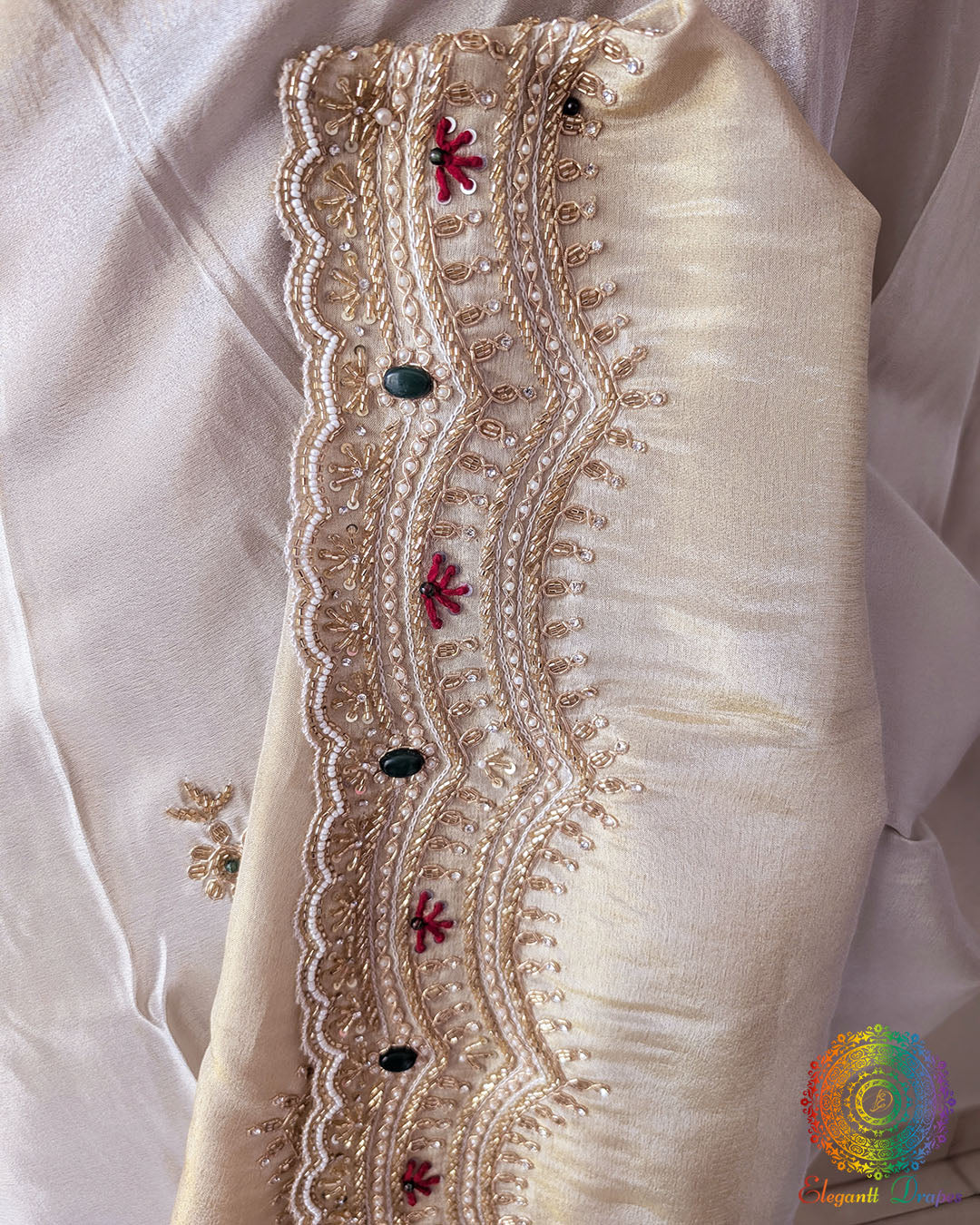 Ivory Soft Tissue Silk Saree with Cutdana Handwork