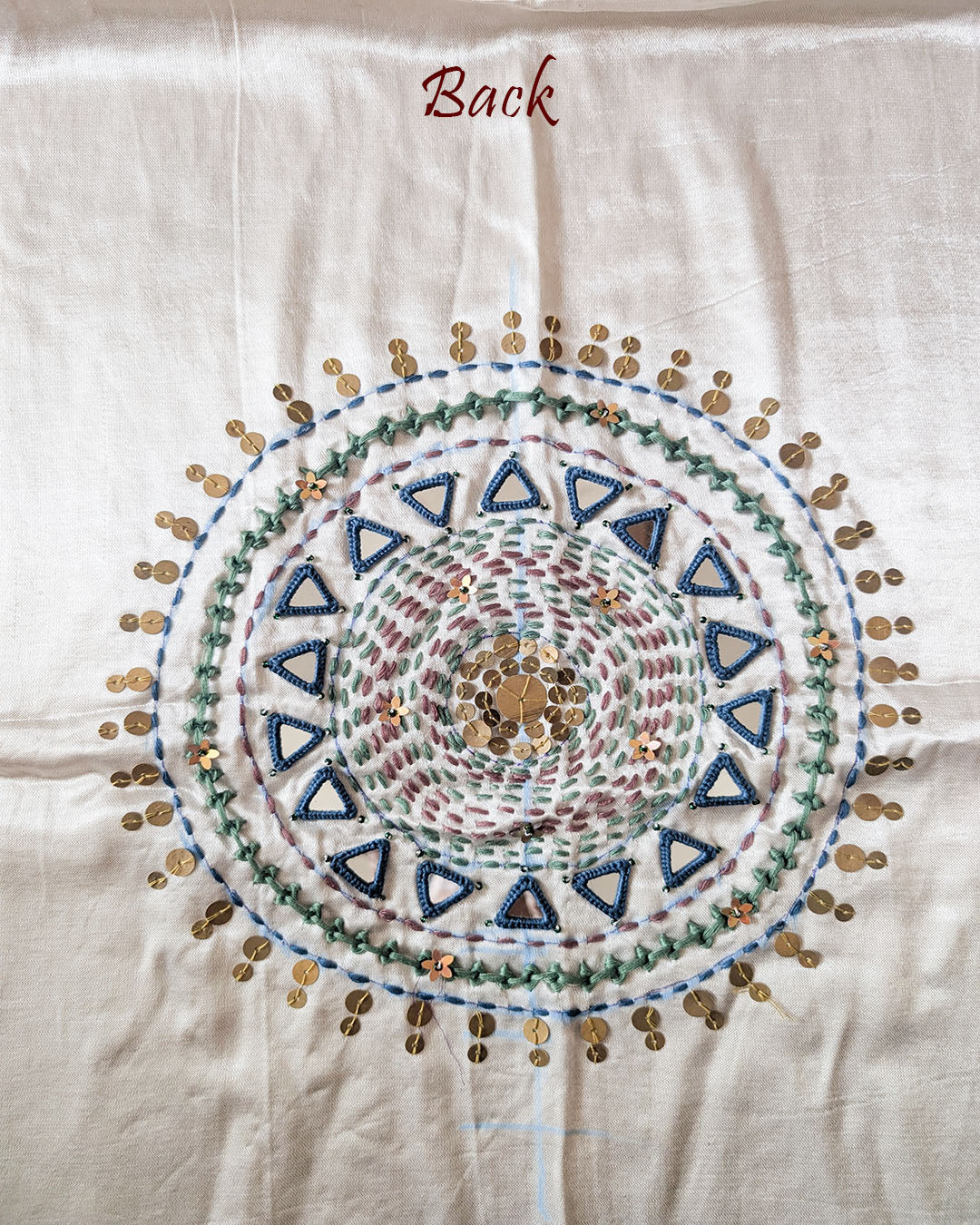 Back View of Ivory White Mashru Silk Kutch Handwork Blouse Piece