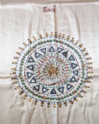 Back View of Ivory White Mashru Silk Kutch Handwork Blouse Piece