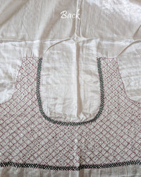 Back View of Ivory White Mashru Silk Kutch Mirror Work Blouse Piece