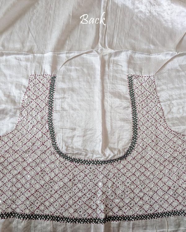 Back View of Ivory White Mashru Silk Kutch Mirror Work Blouse Piece