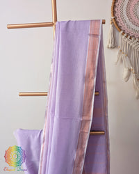 Lavender Bengal cotton saree body close up highlighting fabric texture with zari border detail