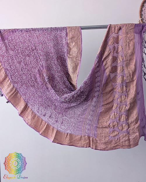 Lavender Banarasi Khaddi Georgette Rai Bandhej Dupatta full view