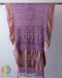 Lavender Rai Bandhej Dupatta with Banarasi Khaddi Georgette weave full view