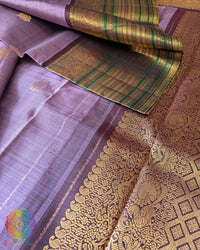 Close-up of traditional zari weaving on Lavender Green Kanjivaram Silk Saree